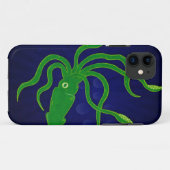 Heldergroene getextureerde inktvis in een blauwe o Case-Mate iPhone case (Achterkant (horizontaal))