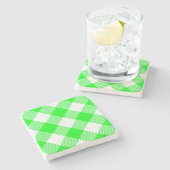 Heldergroene Gingham Gingham Checked Square Onderz Stenen Onderzetter (Zijkant)