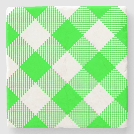 Heldergroene Gingham Gingham Checked Square Onderz Stenen Onderzetter (Voorkant)