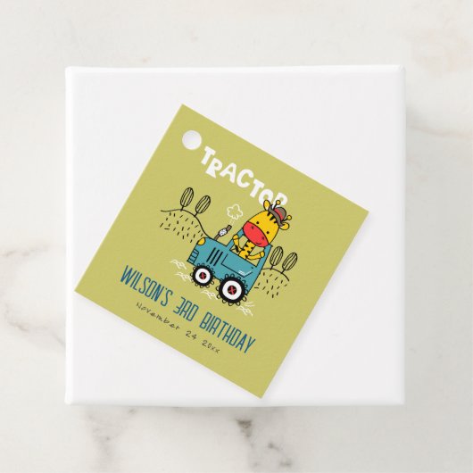 Heldergroene Giraffe in Boerderij Tractor Boys Ver Bedankjes Labels (In situ)