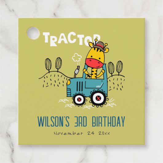 Heldergroene Giraffe in Boerderij Tractor Boys Ver Bedankjes Labels (Voorkant)