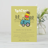Heldergroene Giraffe in Boerderij Tractor Boys Ver Bedankkaart (Staand voorkant)