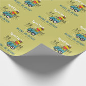 Heldergroene Giraffe in Boerderij Tractor Boys Ver Cadeaupapier (Hoek)