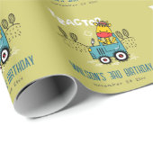 Heldergroene Giraffe in Boerderij Tractor Boys Ver Cadeaupapier (Rol Hoek)