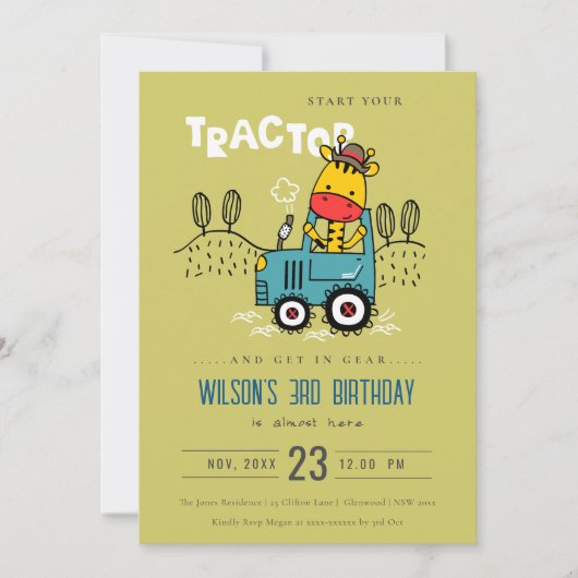 Heldergroene Giraffe in Boerderij Tractor Boys Ver Kaart (Voorkant)