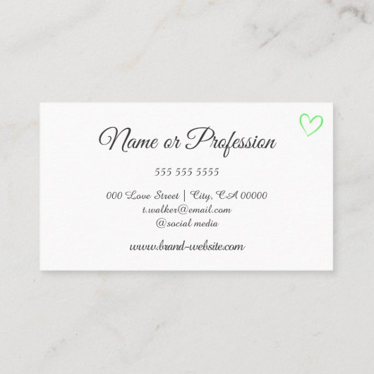 Heldergroene hartophangsystemen elegante kalligraf visitekaartje (Achterkant)