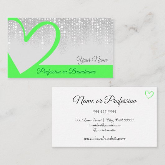 Heldergroene hartophangsystemen elegante kalligraf visitekaartje (Voorkant / Achterkant)