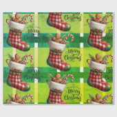 Heldergroene Kerst Geplaagd Vakantie Gingerbread Cadeaupapier (Vlak)