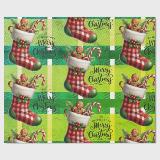 Heldergroene Kerst Geplaagd Vakantie Gingerbread Cadeaupapier (Vlak)