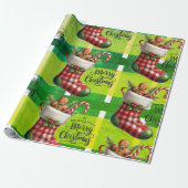 Heldergroene Kerst Geplaagd Vakantie Gingerbread Cadeaupapier (Uitgerold)
