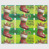 Heldergroene kerst geruite kerst gingerbread  cadeaupapier (Vlak)