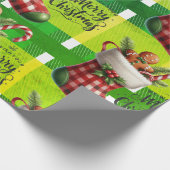 Heldergroene kerst geruite kerst gingerbread  cadeaupapier (Hoek)