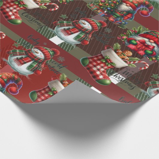 Heldergroene Kerst Plaid Gingerbread Gnome Cadeaupapier (Hoek)