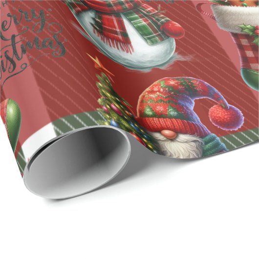 Heldergroene Kerst Plaid Gingerbread Gnome Cadeaupapier (Rol Hoek)