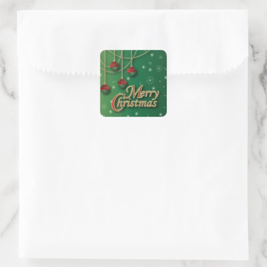 Heldergroene kerst vierkante sticker (Tas)