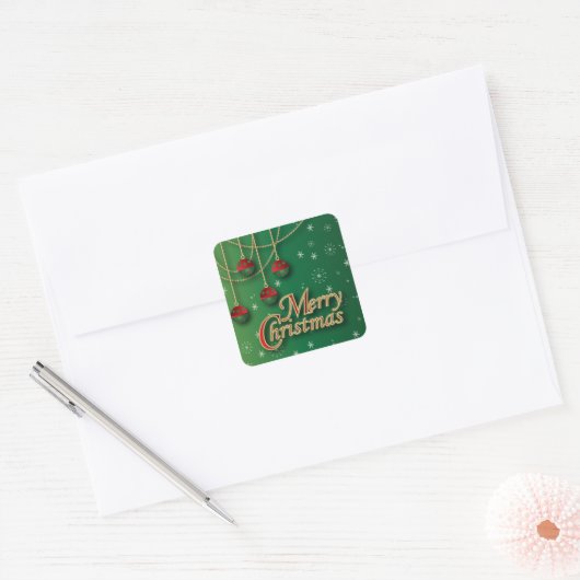 Heldergroene kerst vierkante sticker (Envelop)