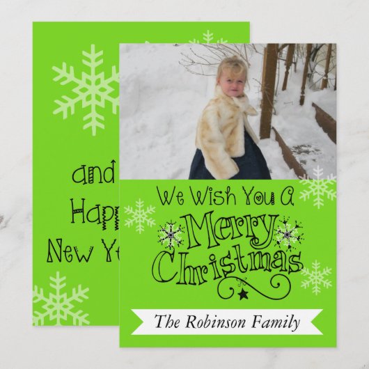 Heldergroene kerstfotofeestdag Kaart (Voorkant / Achterkant)