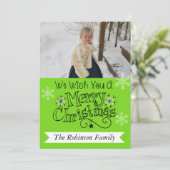 Heldergroene kerstfotofeestdag Kaart (Staand voorkant)