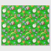 Heldergroene Kerstman & Elfen Kerstmis Cadeaupapier (Vlak)