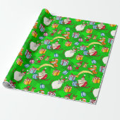 Heldergroene Kerstman & Elfen Kerstmis Cadeaupapier (Uitgerold)