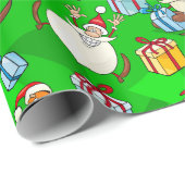 Heldergroene Kerstman & Elfen Kerstmis Cadeaupapier (Rol Hoek)