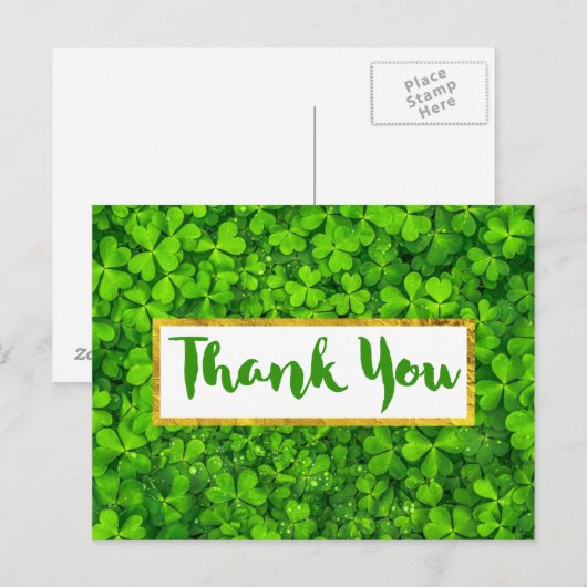 Heldergroene klaver laat achtergrond Dank u Briefkaart (Voorkant / Achterkant)