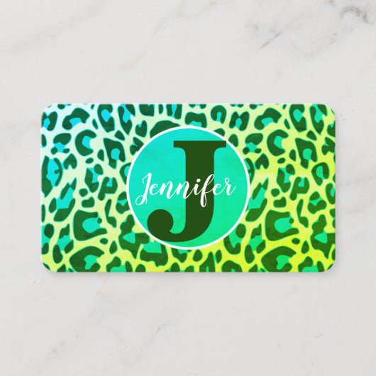 Heldergroene Leopard Print Rockabilly Patroon Visitekaartje (Voorkant)