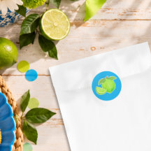 Heldergroene limoen op handgetekende blauwe citrus