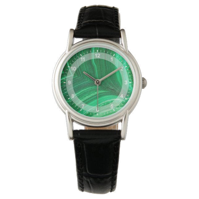 Heldergroene malachiet mineraal horloge (Voorkant)
