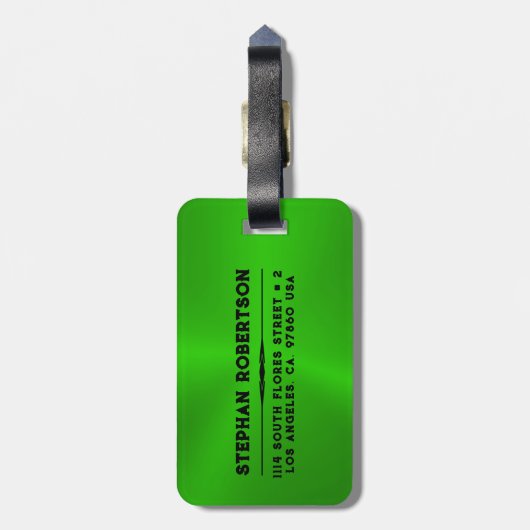 Heldergroene metalen textuur  tekst bagagelabel (Achterkant verticaal)