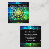 Heldergroene Mystic Floral Nebula Glitter Sterren Vierkante Visitekaartje (Voorkant / Achterkant)