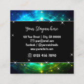 Heldergroene Mystic Floral Nebula Glitter Sterren Vierkante Visitekaartje (Achterkant)