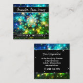 Heldergroene Mystic Sky Nebula Glitter Sterren Vierkante Visitekaartje (Voorkant / Achterkant)
