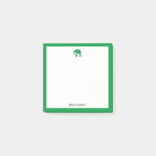 Heldergroene olifant en rand op wit w / naam post-it® notes (Voorkant)
