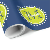 Heldergroene poka Dot Monogram op marineblauw Cadeaupapier (Rol Hoek)