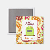 Heldergroene retro kachel & Paisley keukenmagneet Magneet (Voorkant / Achterkant)