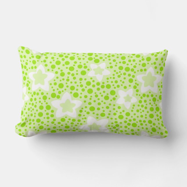 Heldergroene retro polka stippen met bloemmotief kussen (Voorkant)