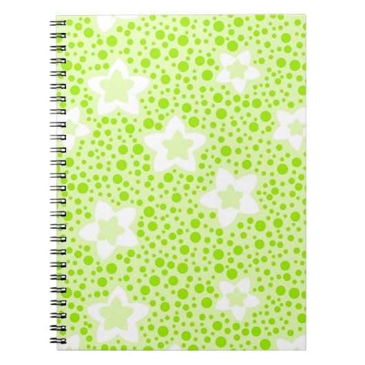 Heldergroene retro polka stippen met bloemmotief notitieboek (Voorkant)
