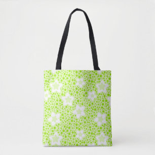 Heldergroene retro polka stippen met bloemmotief tote bag