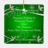 Heldergroene rode en witte Holly  wervelingen Keramisch Ornament (Achterkant)