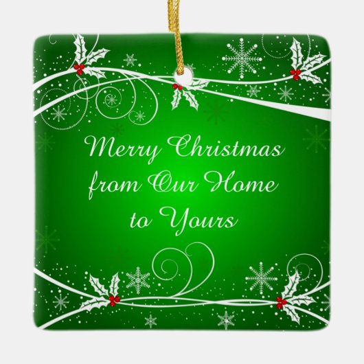 Heldergroene rode en witte Holly  wervelingen Keramisch Ornament (Voorkant)