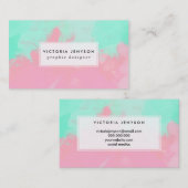 Heldergroene roze waterverf penseelstreken visitekaartje (Voorkant / Achterkant)