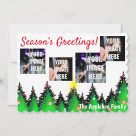 Heldergroene spar bomen kleurrijke ornamenten vaka aankondiging