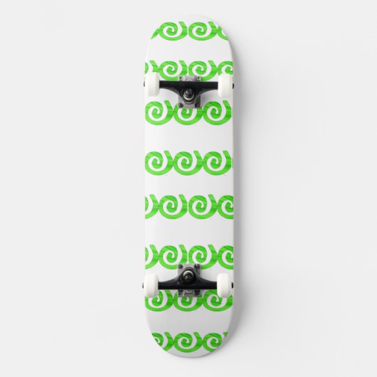 Heldergroene spiralen patroon op wit persoonlijk skateboard (Voorkant)