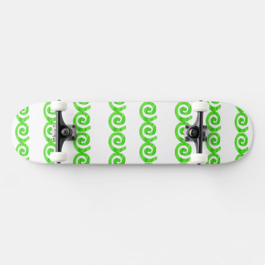 Heldergroene spiralen patroon op wit persoonlijk skateboard (Horizontaal)