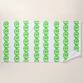 Heldergroene spiralen patroon op wit strandlaken (Voorkant)