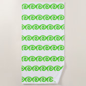 Heldergroene spiralen patroon op wit strandlaken (Voorkant)