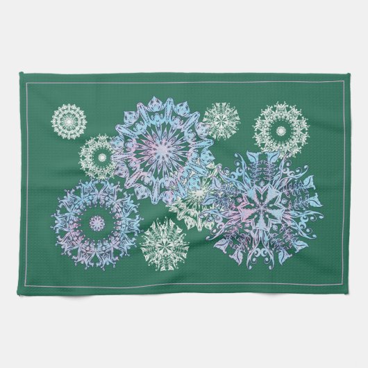 Heldergroene theehanddoeken met Waterverf sneeuwvl Theedoek (Horizontaal)