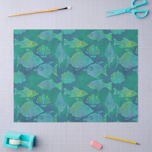 Heldergroene vis en ontkoppeling van Shell  Tissuepapier (Craft)