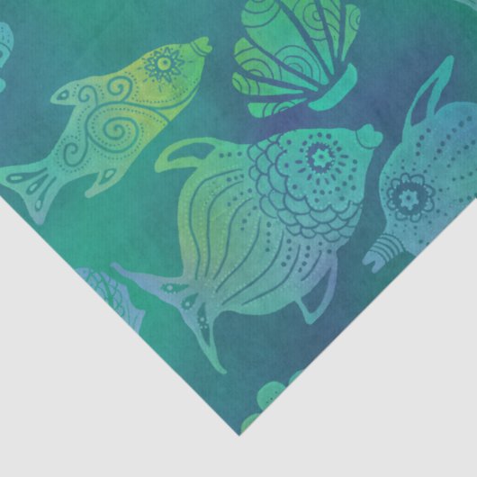 Heldergroene vis en ontkoppeling van Shell  Tissuepapier (Detail)